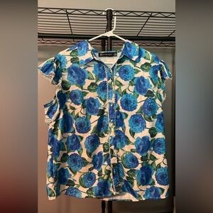 21 New York & Company Blue Floral Blouse